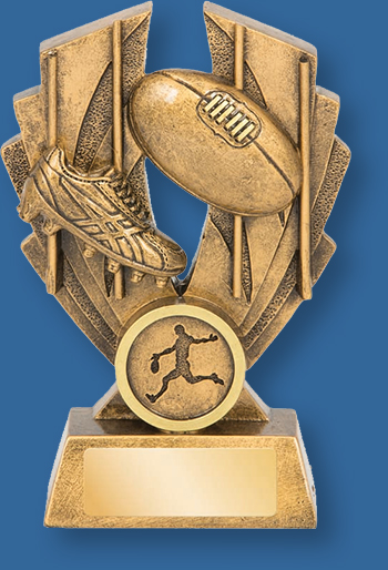 Australian Rules theme trophy gold with gold backdrop and base