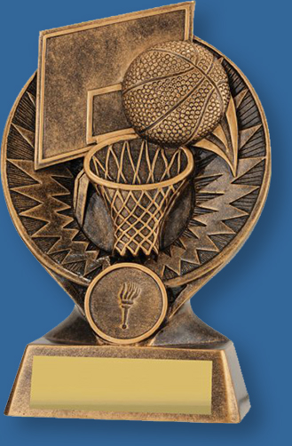 Basketball theme trophy bronze ball on bronze backdrop and base