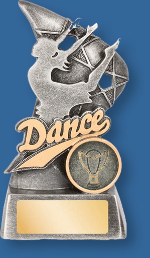 Dance theme trophy silver on silver backdrop and base