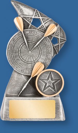 Darts theme trophy silver with silver backdrop and base
