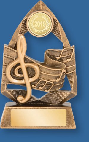 Music Trophy Generic Resin. Jewel Series gold with gold backdrop and base