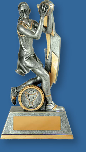 Netball trophy female figure silver lightning