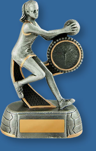 Netball trophy female figure silver on silver base