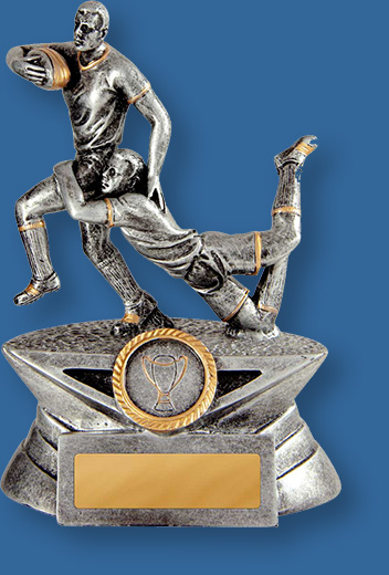 Rugby trophies contest figure silver.