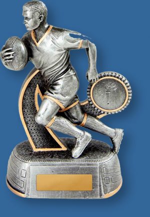 Rugby theme trophies male figure silver