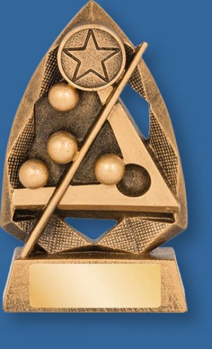 Snooker theme trophy gold with gold backdrop and base
