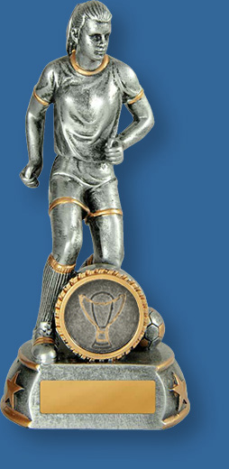 646-9F_e Nutmeg Series Resin Soccer Football Trophy Female