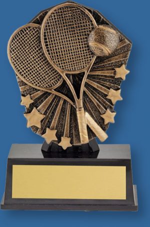 Tennis theme bronze trophy on black base