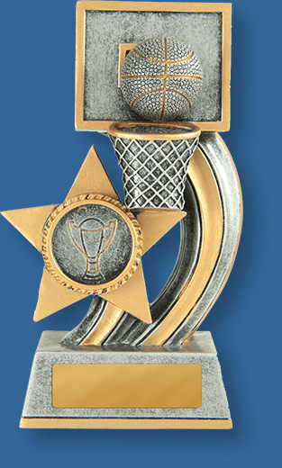 Basketball them trophies silver basket and ball
