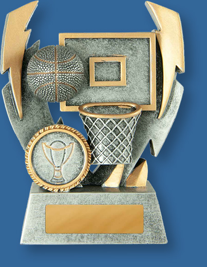 Basketball trophy silver ball on silver backdrop