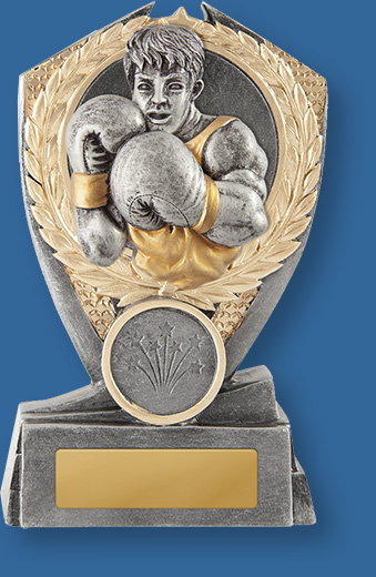 Boxing trophy silver boxer and gloves