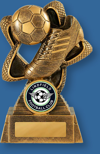 Bronze Tone generic soccer trophy. Resin material with ball and boot detail.