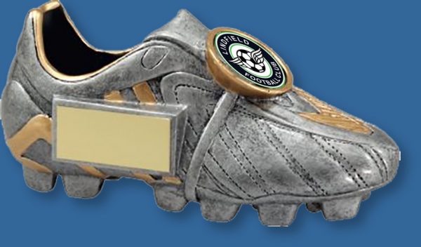 Silver resin soccer boot trophy