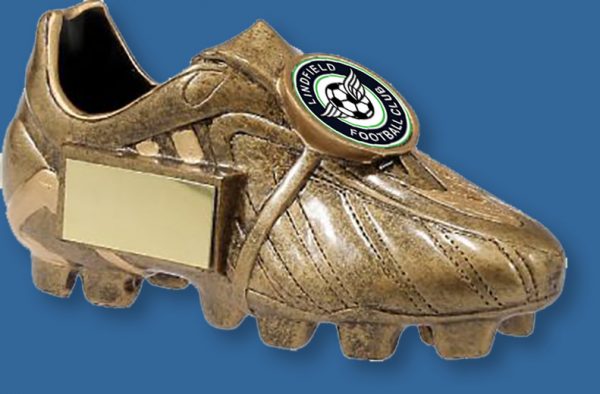 Gold Resin soccer boot trophy.