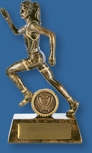 Gold resin trophy with female running action