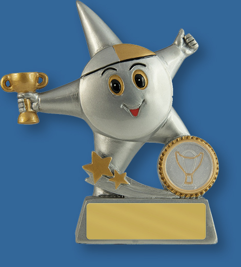 Antique silver with gold trim resin trophy with star figure holding cup