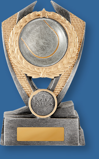 Silver with gold trim resin trophy with ball