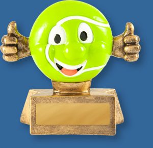 Gold resin with smiling tennis ball figure