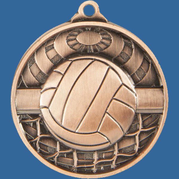 Volleyball Global Series Medal - 5mm Thick Antique Bronze 50mm Medal Neck Ribbon included