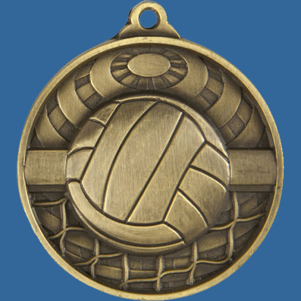 Volleyball Global Series Medal - 5mm Thick Antique Gold 50mm Medal Neck Ribbon included