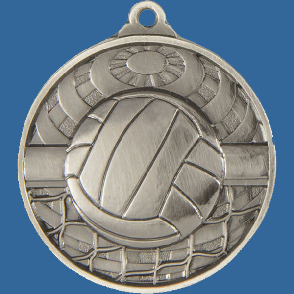 Volleyball Global Series Medal - 5mm Thick Antique Silver 50mm Medal Neck Ribbon included