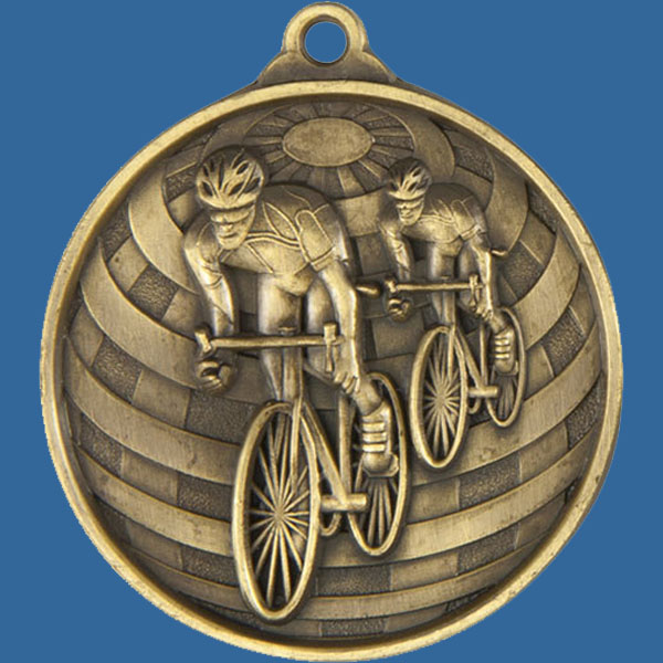 Cycling Global Series Medal - 5mm Thick Antique Gold 50mm Medal Neck Ribbon included