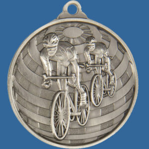 Cycling Global Series Medal - 5mm Thick Antique Silver 50mm Medal Neck Ribbon included