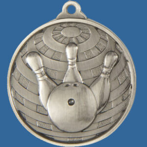 Tenpin Bowling Global Series Medal - 5mm Thick Antique Silver 50mm Medal Neck Ribbon included