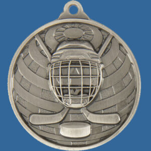 Ice Hockey Global Series Medal - 5mm Thick Antique Silver 50mm Medal Neck Ribbon included
