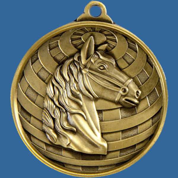 Horse Global Series Medal - 5mm Thick Antique Gold 50mm Medal Neck Ribbon included