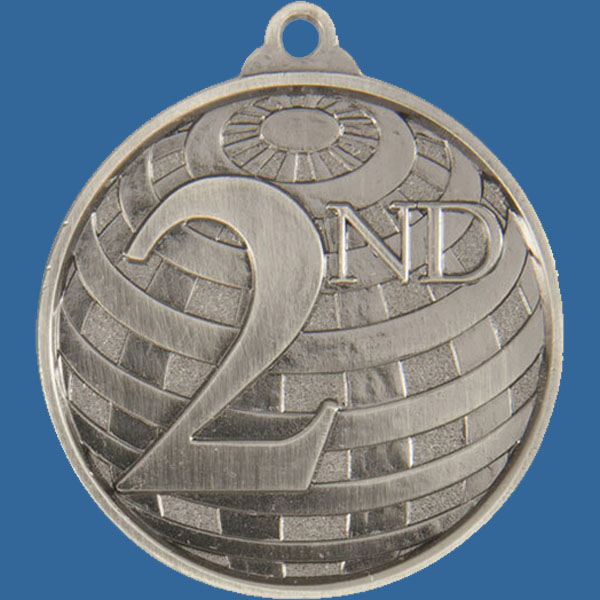 2nd Place Global Series Medal - 5mm Thick Antique Silver 50mm Medal Neck Ribbon included
