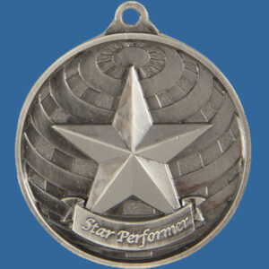 Star Performer Global Series Medal - 5mm Thick Antique Silver 50mm Medal Neck Ribbon included