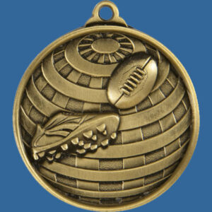 Aussie Rules Global Series Medal - 5mm Thick Antique Gold 50mm Medal Neck Ribbon included