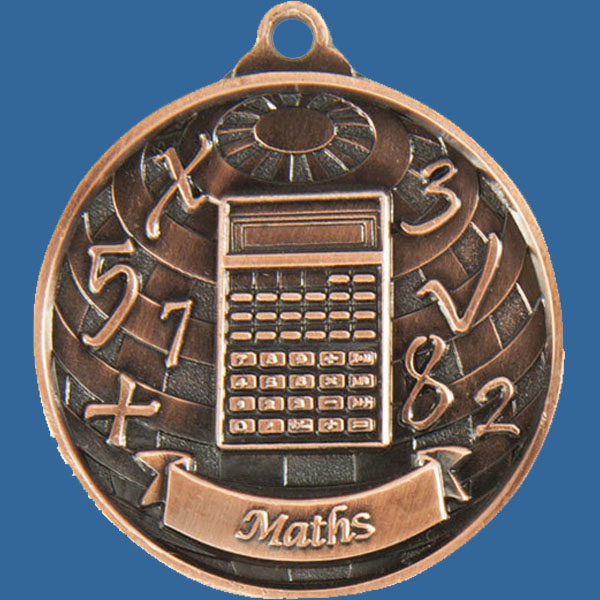 Maths Global Series Medal - 5mm Thick Antique Bronze 50mm Medal Neck Ribbon included