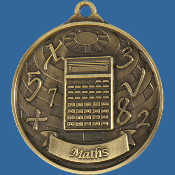 Maths Global Series Medal - 5mm Thick Antique Gold 50mm Medal Neck Ribbon included