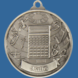 Maths Global Series Medal - 5mm Thick Antique Silver 50mm Medal Neck Ribbon included