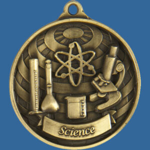 Science Global Series Medal - 5mm Thick Antique Gold 50mm Medal Neck Ribbon included