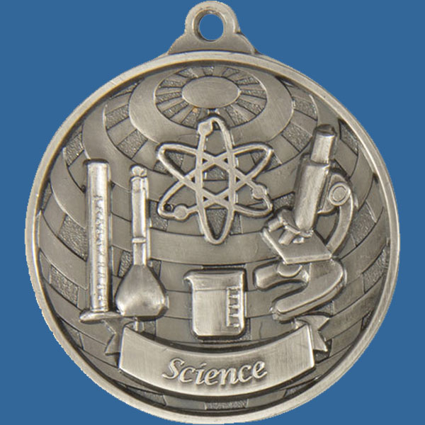 Science Global Series Medal - 5mm Thick Antique Silver 50mm Medal Neck Ribbon included