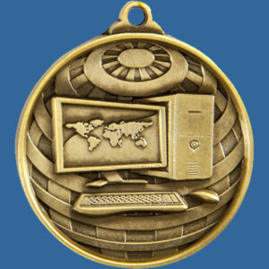 Computers Global Series Medal - 5mm Thick Antique Gold 50mm Medal Neck Ribbon included