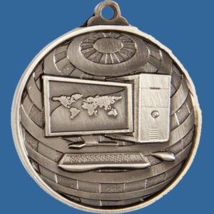 Computers Global Series Medal - 5mm Thick Antique Silver 50mm Medal Neck Ribbon included