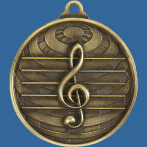 Music Global Series Medal - 5mm Thick Antique Gold 50mm Medal Neck Ribbon included