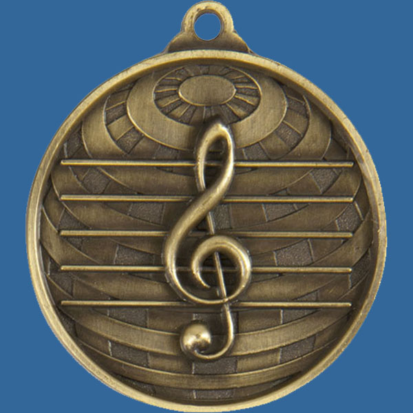 Music Global Series Medal - 5mm Thick Antique Gold 50mm Medal Neck Ribbon included