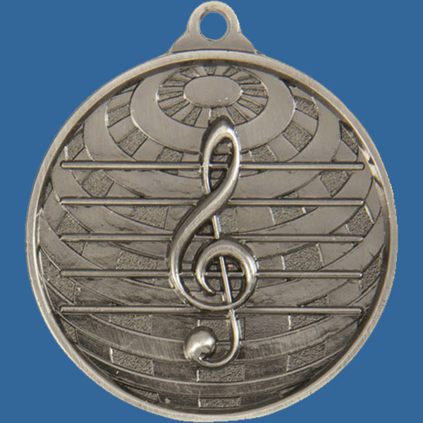 Music Global Series Medal - 5mm Thick Antique Silver 50mm Medal Neck Ribbon included