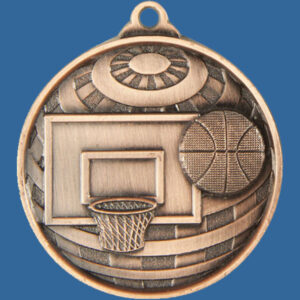Basketball Global Series Medal - 5mm Thick Antique Bronze 50mm Medal Neck Ribbon included