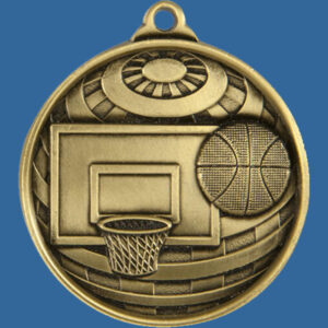 Basketball Global Series Medal - 5mm Thick Antique Gold 50mm Medal Neck Ribbon included