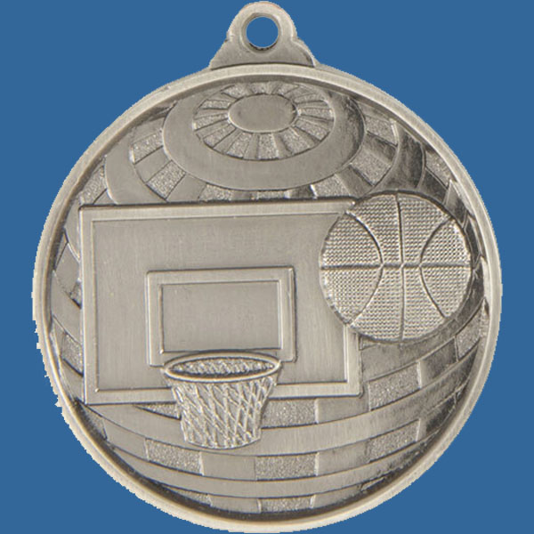 Basketball Global Series Medal - 5mm Thick Antique Silver 50mm Medal Neck Ribbon included