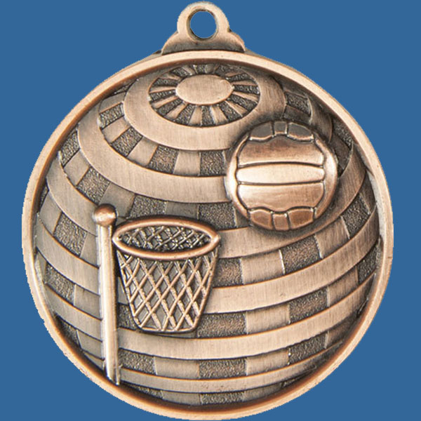 Netball Global Series Medal - 5mm Thick Antique Bronze 50mm Medal Neck Ribbon included