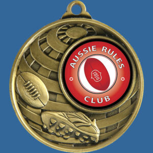 Aussie Rules Global Series Medal - 5mm Thick Antique Gold 50mm Medal Neck Ribbon included