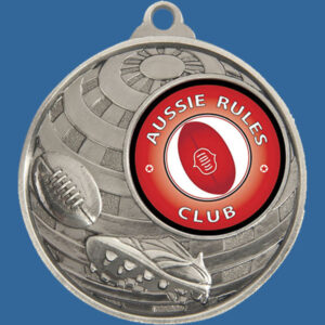 Aussie Rules Global Series Medal - 5mm Thick Antique Silver 50mm Medal Neck Ribbon included
