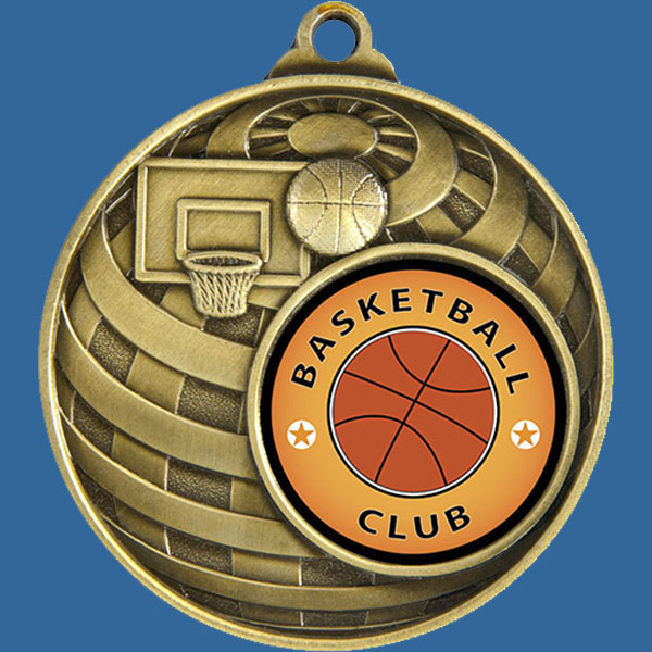 Basketball Global Series Medal - 5mm Thick Antique Gold 50mm Medal Neck Ribbon included